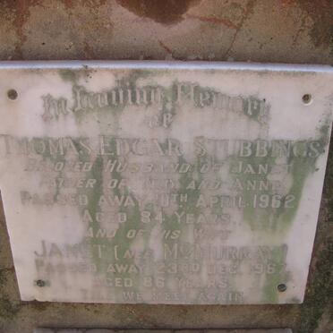 STUBBINGS Thomas Edgar -1962 &amp; Janet McMURRAY -1967