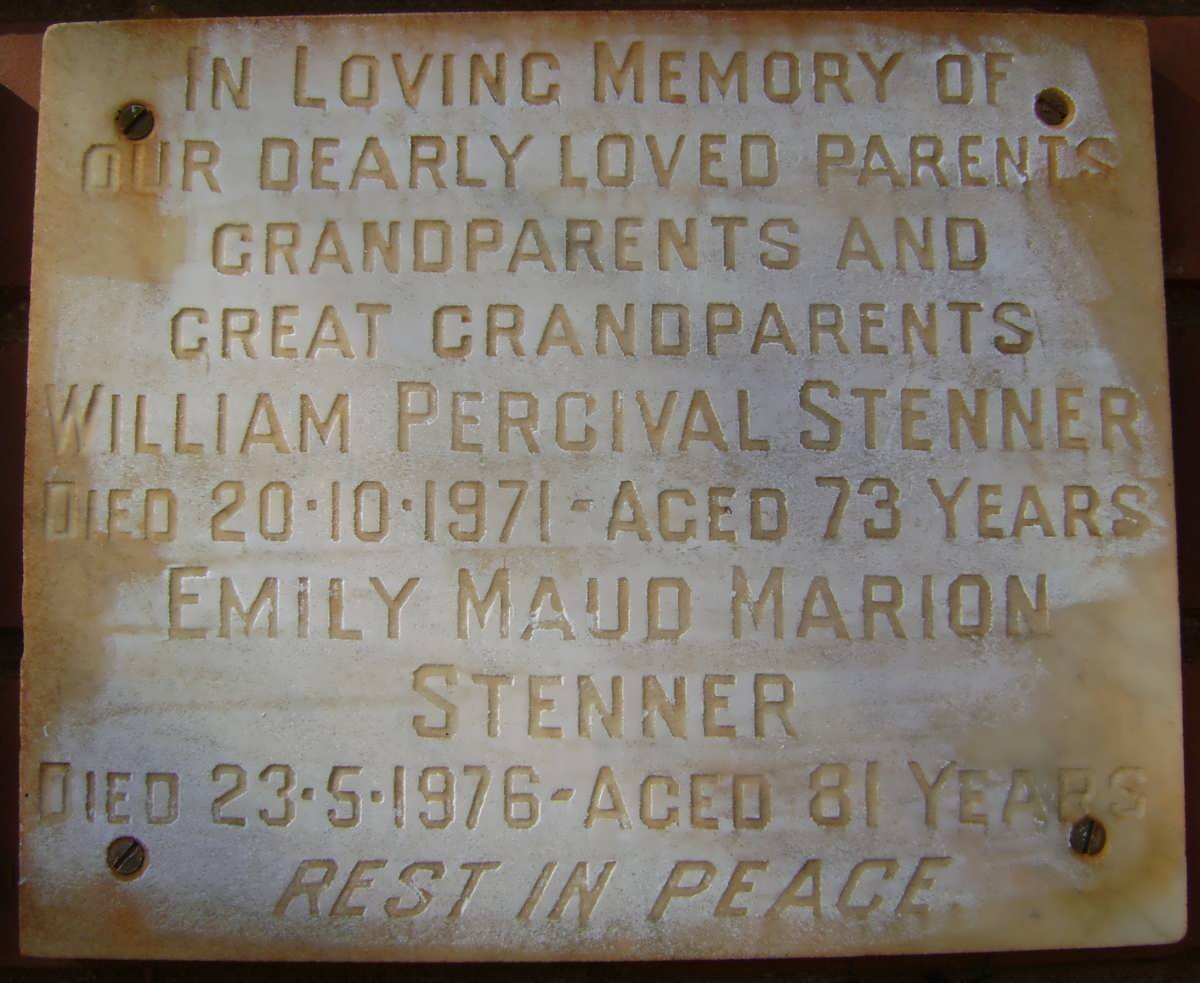 STENNER William Percival -1971 &amp; Emily Maud Marion -1976