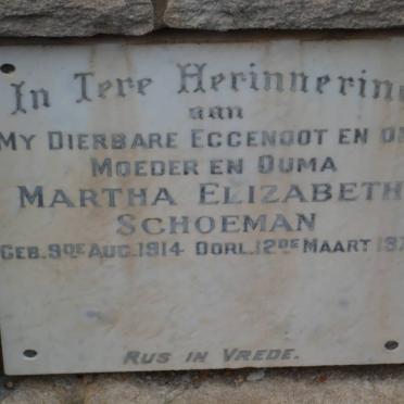 SCHOEMAN Martha Elizabeth 1914-1970