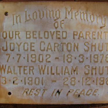 SHUTT Walter William 1901-1980 &amp; Joyce Carton 1902-1976