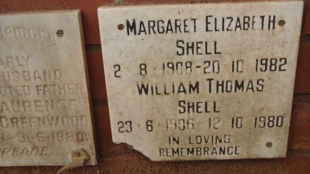 SHELL William Thomas 1906-1980 &amp; Margaret Elizabeth 1908-1982