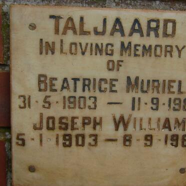 TALJAARD Joseph William 1903-1989 &amp; Beatrice Muriel 1903-1988