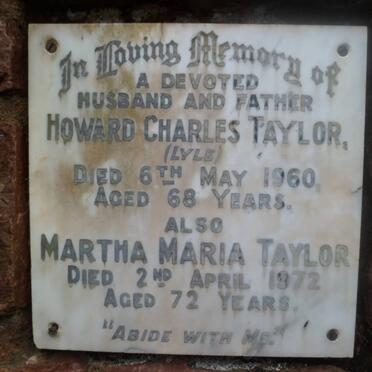 TAYLOR Howard Charles -1960 &amp; Martha Maria -1972