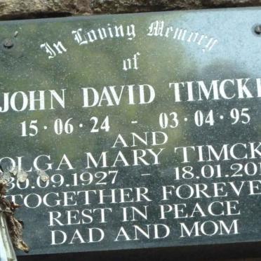 TIMCKE John David 1924-1995 &amp; Olga Mary 1927-2012