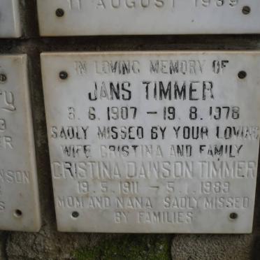 TIMMER Jans 1907-1978 &amp; Christina Dawson 1911-1987