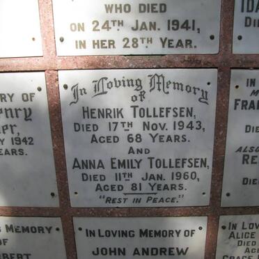 TOLLEFSEN Hendrik -1943 &amp; Anna Emily -1960