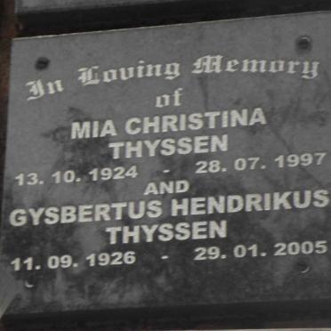 THYSSEN Gysbertus Hendrikus 1926-2005 &amp; Mia Christina 1924-1997