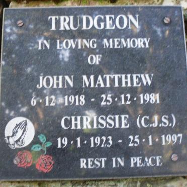 TRUDGEON John Matthew 1918-1981 &amp; C.J.S. 1923-1997