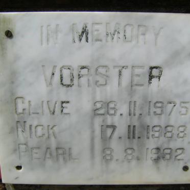 VORSTER Clive -1975 :: VORSTER Nick -1988 :: VORSTER Pearl -1992