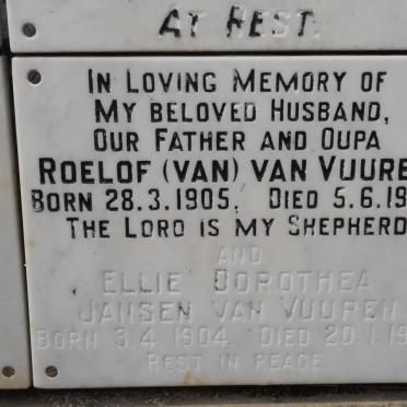 VUUREN Roelof, Jansen van 1905-1974 &amp; Ellie Dorothea 1904-1978