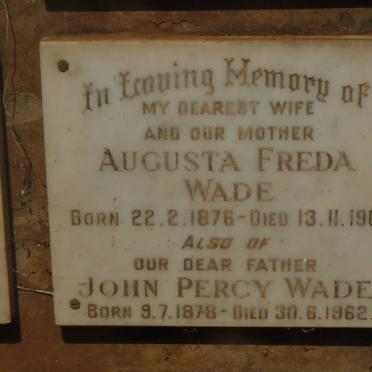 WADE John Percy 1878-1962 &amp; Augusta Freda 1876-1960