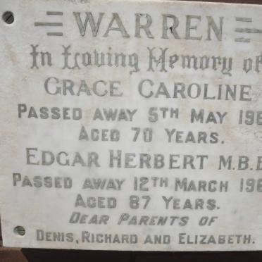 WARREN Edgar Herbert -1968 &amp; Grace Caroline -1966