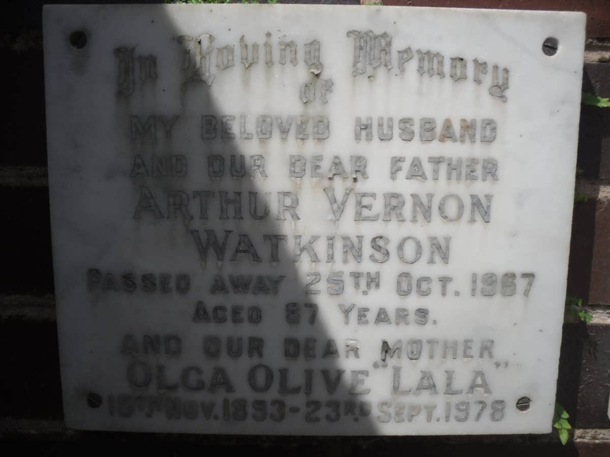 WATKINSON Arthur Vernon -1967 &amp; Olga Olive 1893-1978