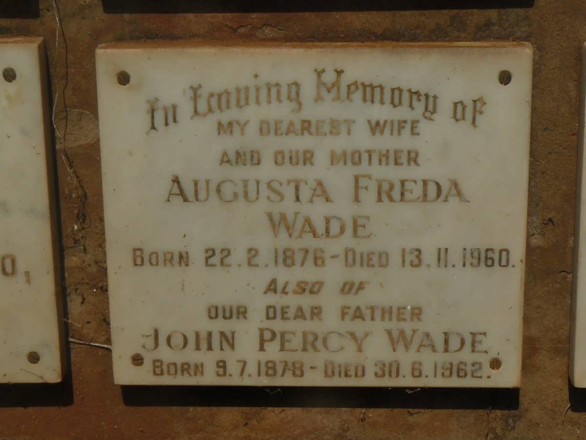 WADE John Percy 1878-1962 &amp; Augusta Freda 1876-1960