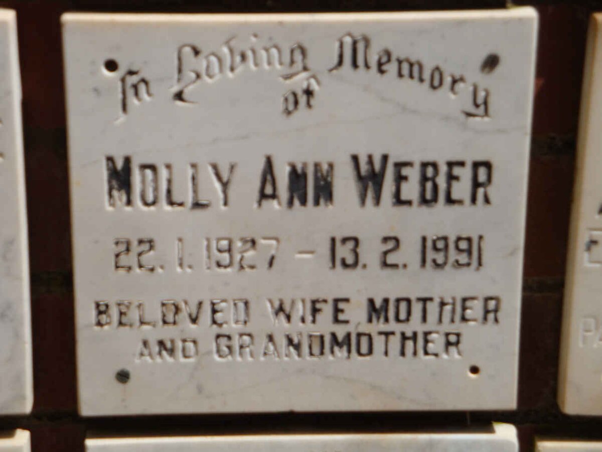 WEBER Molly Ann 1927-1991