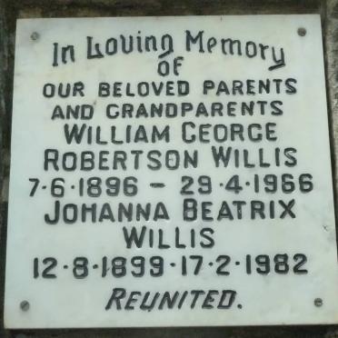 WILLIS William George Robertson 1896-1966 &amp; Johanna Beatrix 1899-1982
