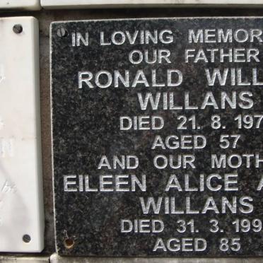 WILLANS Ronald William -1971 &amp; Eileen Alice Annie -1997