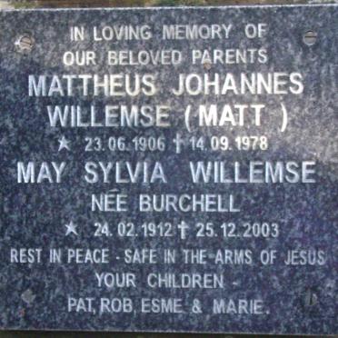 WILLEMSE Mattheus Johannes 1906-1978 &amp; May Syliva BURCHELL 1912-2003