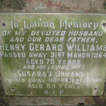 WILLIAMS Henry Gerard -1964 &amp; Susarah Johanna -1986
