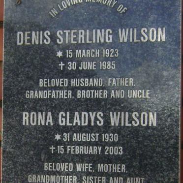 WILSON Denis Sterling 1923-1985 &amp; Rona Gladys 1930-2003
