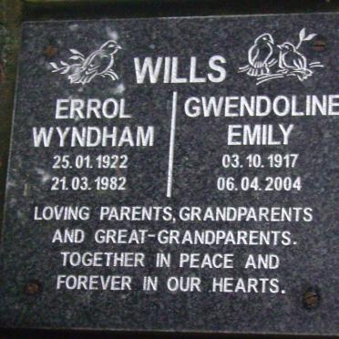 WILLS Errol Wyndham 1922-1982 &amp; Gwendoline Emily 1917-2004