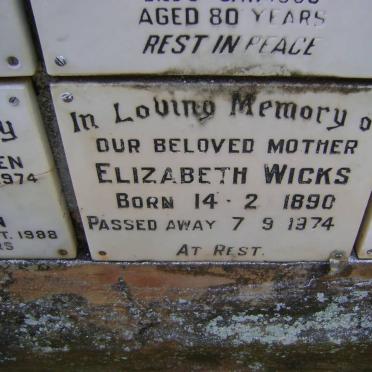 WICKS Elizabeth 1890-1974