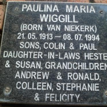 WIGGILL Paulina Maria nee VAN NIEKERK 1913-1994