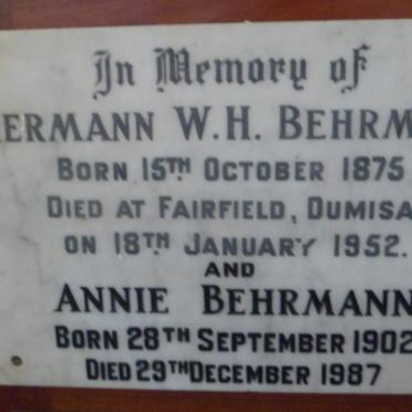 BEHRMANN Hermann W.H. 1875-1952 &amp; Annie 1902-1987