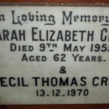 CREED Cecil Thomas -1970 &amp; Sarah Elizabeth -1955