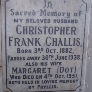 CHALLIS Christopher Frank 1882-1938 &amp; Margaret -1951