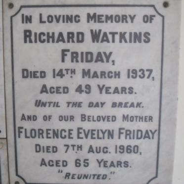 FRIDAY Richard Watkins -1937 &amp; Florence Evelyn -1960
