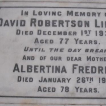 LINDSAY David Robertson -1936 &amp; Albertina Fredrica -1956