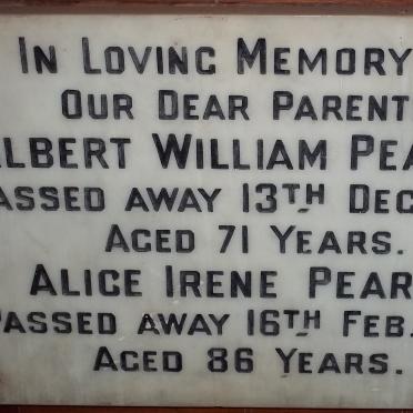 PEARCE Albert William -1953 &amp; Alice Irene -1973