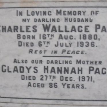 PAGE Charles Wallace 1880-1936 &amp; Gladys Hannah -1971