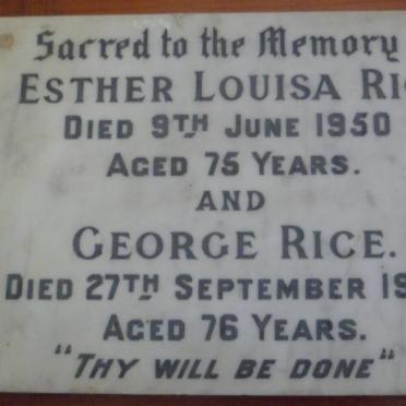RICE George -1950 &amp; Esther Louisa -1950