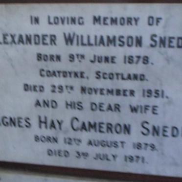SNEDDON Alexander Williamson 1878-1951 &amp; Agnes Hay Cameron 1879-1971
