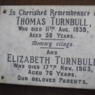 TURNBULL Thomas -1939 &amp; Elizabeth -1963