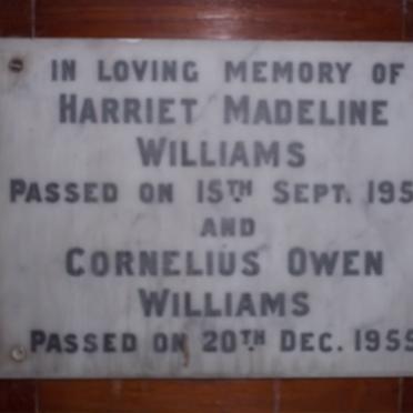 WILLIAMS Cornelius Owen -1955 &amp; Harriet Madeline -1953