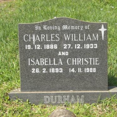 DURHAM Charles William 1886-1933 &amp; Isabella Christie 1893-1988