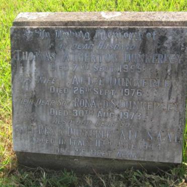 DUNKERLEY Thomas Atherton -1955 &amp; Alice -1976 :: DUNKERLEY Ronald -1973 :: DUNKERLEY Rex K. -1944