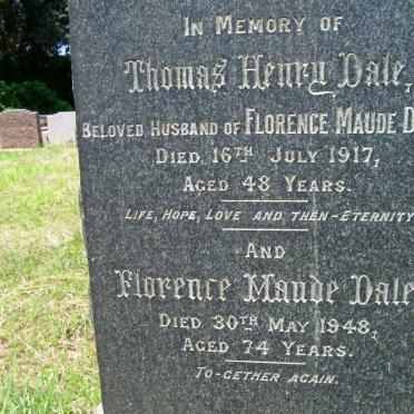 DALE Thomas Henry -1917 &amp; Florence Maude-1948