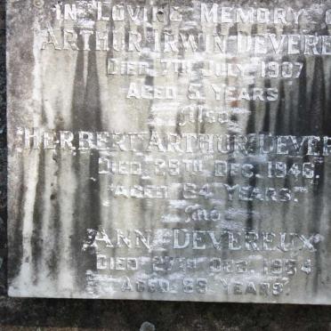 DEVEREUX Herbert Arthur -1946 &amp; Ann -1964 :: DEVEREUX Arthur Irwin -1907