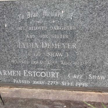 DEMEYER Lydia nee SHAW -1949 :: ESTCOURT Carmen nee SHAW -1995