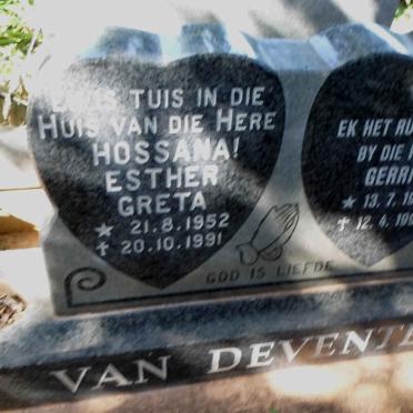 DEVENTER Gerrit, van 1954-1998 &amp; Esther Greta 1952-1991