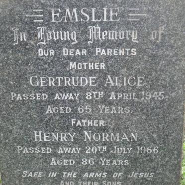 EMSLIE Henry Norman -1966 &amp; Gertrude Alice -1945 :: EMSLIE Denis -1974 :: EMSLIE Rex -1982