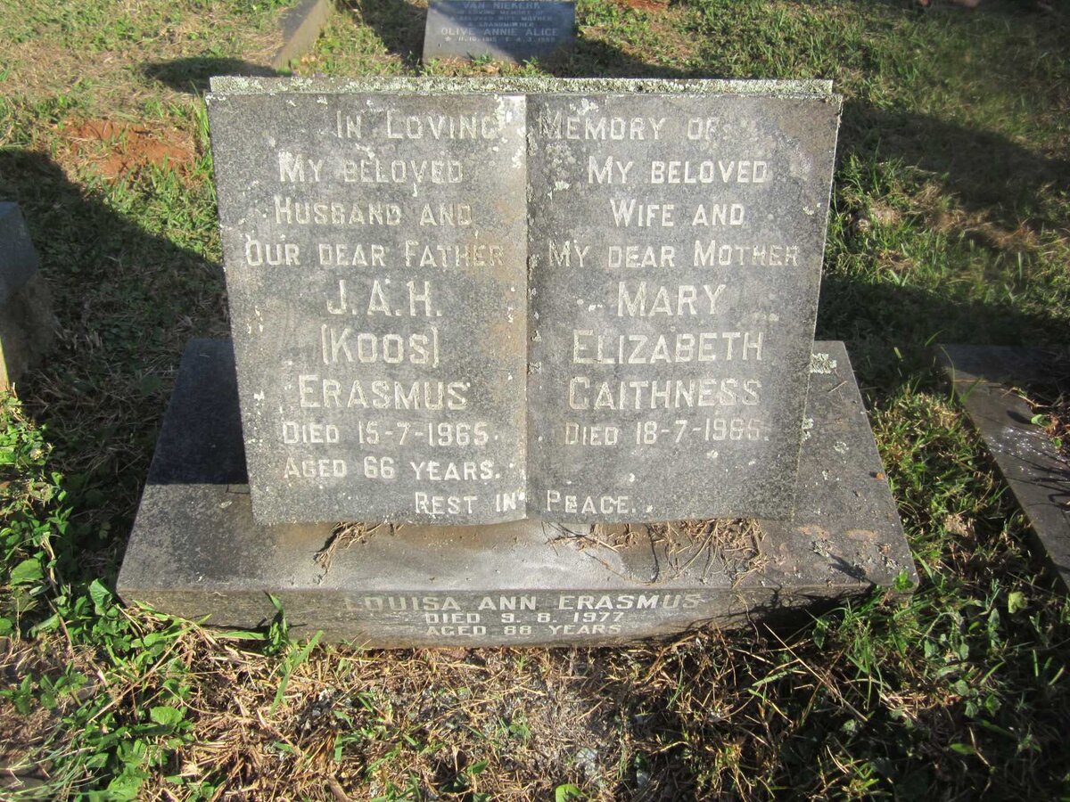 ERASMUS J.A.H. -1965 &amp; Mary Elizabeth CAITHNESS -1965 :: ERASMUS Louisa Ann -1977