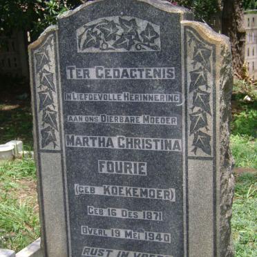 FOURIE Martha Christina nee KOEKEMOER 1871-1940