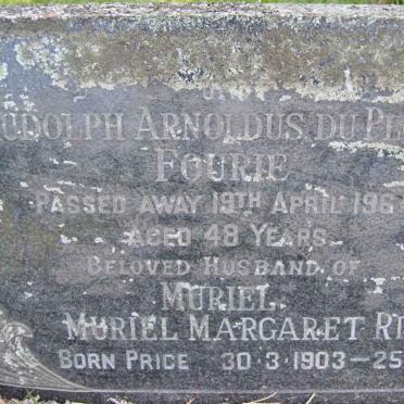 FOURIE Rudolph Arnoldus du Plooy -1964 &amp; Muriel Margaret Rico PRICE 1903-1987