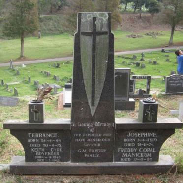 FREDDY Josephine 1919-1974 :: FREDDY Terrance 1944-1975 :: GOVENDER Keith Cyril 1946-1999 :: MANICKUM Freddy Gopal -1982