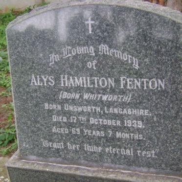 FENTON Alys Hamilton nee WHITWORTH -1939